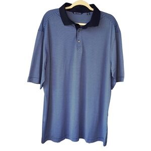 Cutter Buck Mens Striped Golf Polo Shirt XLT Blue Performance Polo
